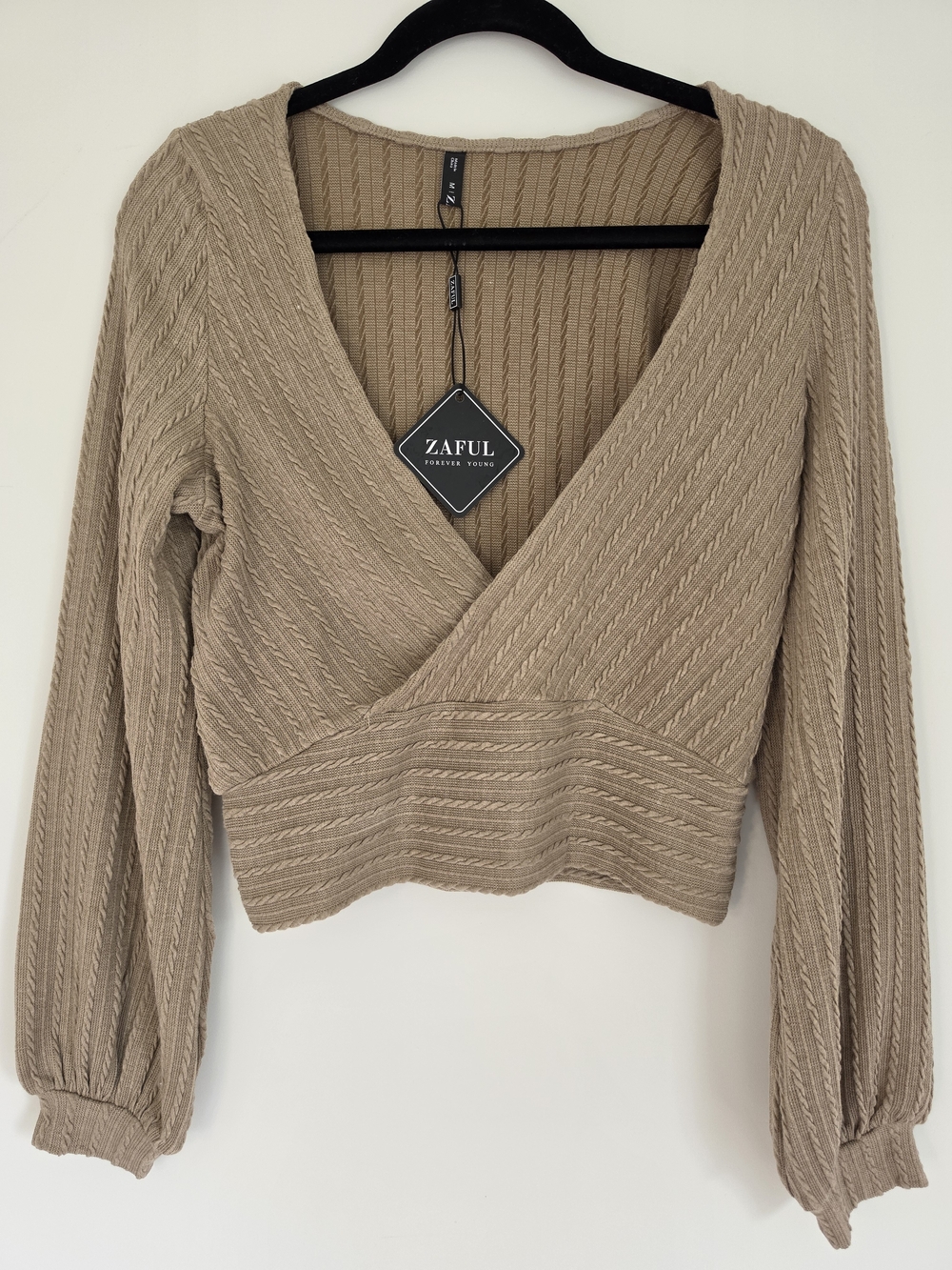 Zaful Peasant Sleeve Wrap Crop Top M